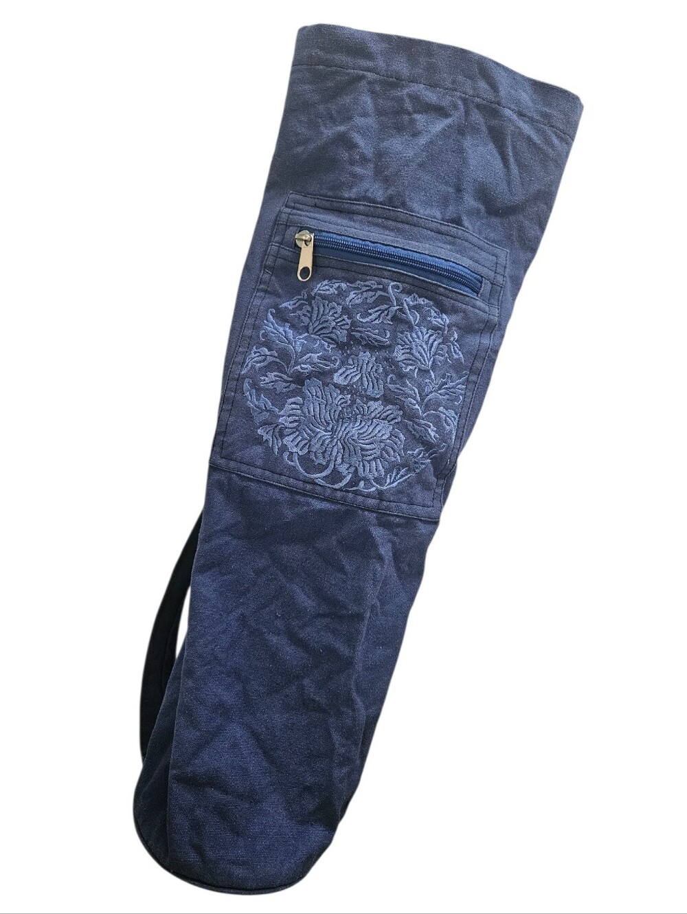 Gaiam Embroidered Blue Cotton Yoga Mat Tote Bag 24x9"